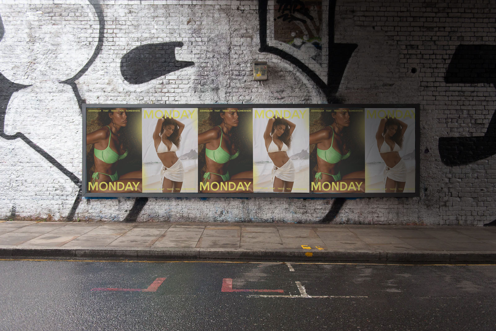 Wheatpaste street poster installation for Monday Swimwear in Toronto